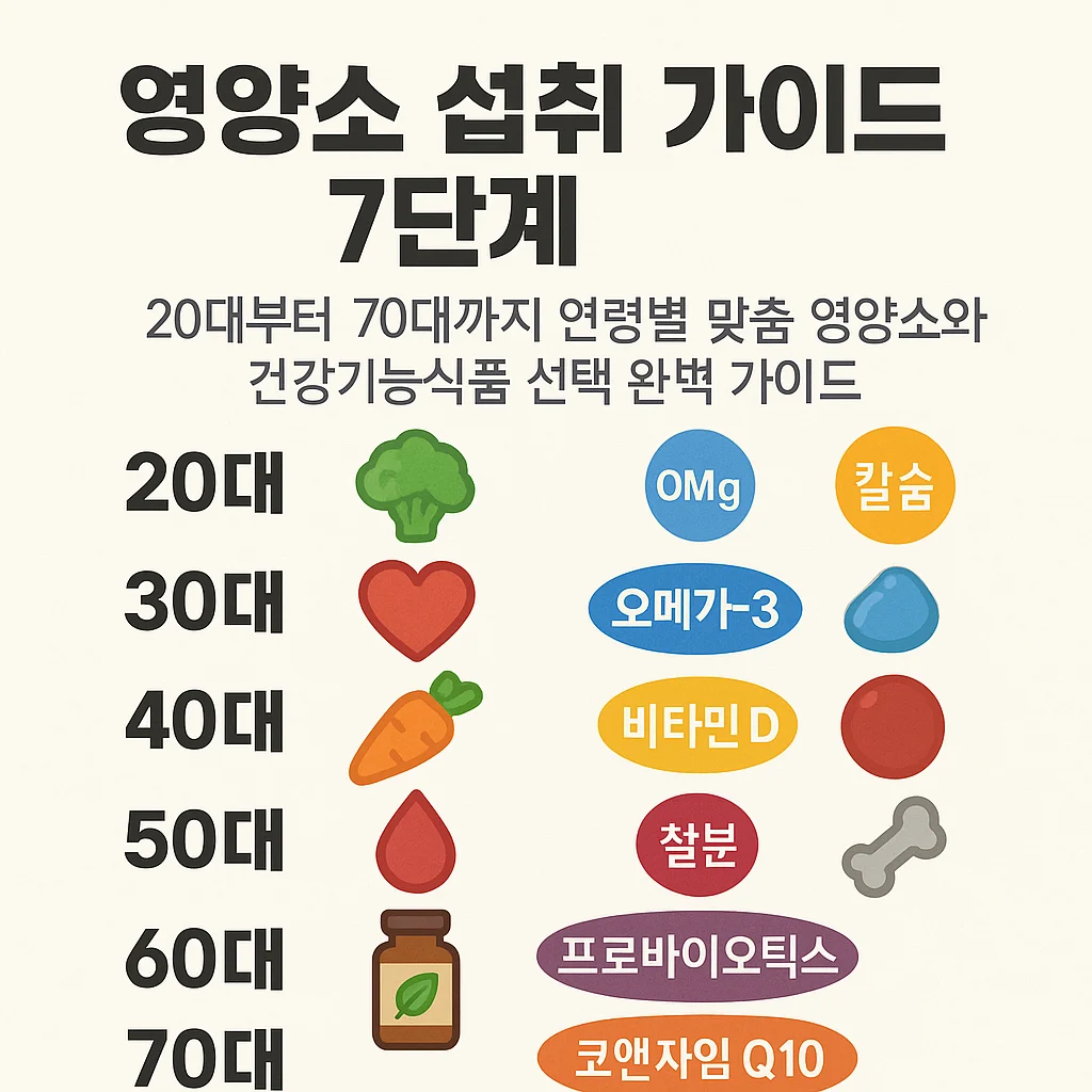 [건강] 영양소 섭취 가이드 7단계 – 20대부터 70대까지 맞춤 영양소 & 건강기능식품 선택법 - 시니어인베스트