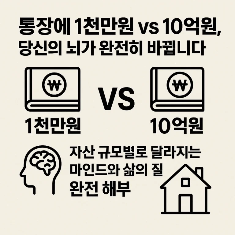 [경제지식] “통장에 1천만원 vs 10억원, 당신의 뇌가 완전히 바뀝니다 – 자산 규모별로 달라지는 마인드와 삶의 질 완전 해부”